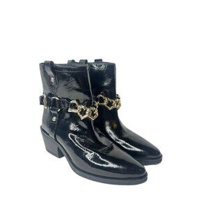 Love Moschino Wmn Western Harness Patent leather Block heel Boots sz 7 US EUR 37